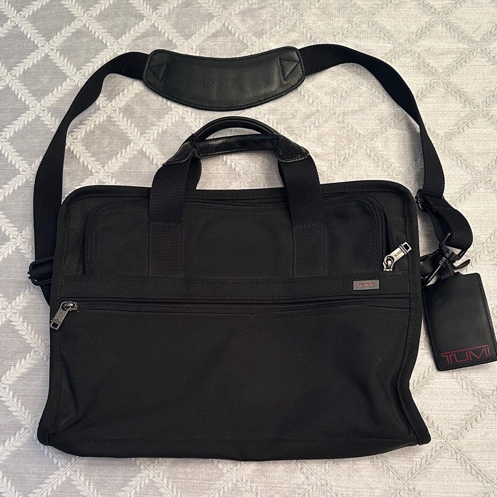 TUMI Black Nylon and Leather Briefcase